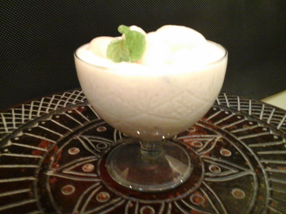 Lip smacking lychee dessert with milk, rice and lychees......