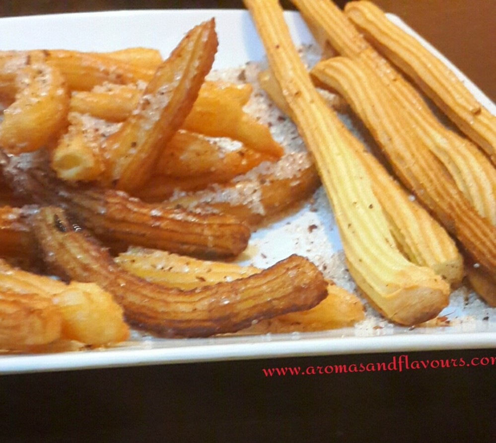 Fried churros on the left and baked ones on the right